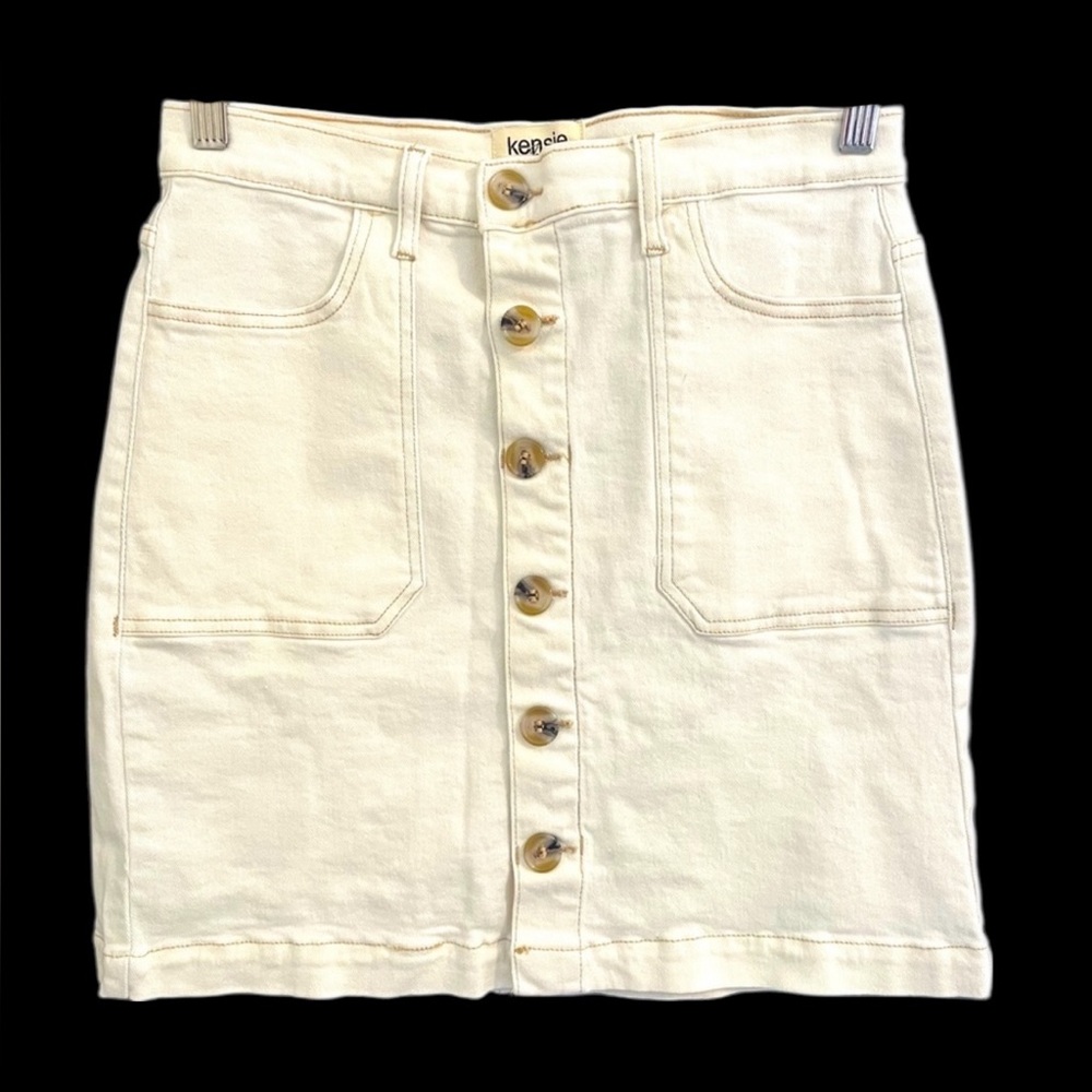 Kensie Jeans White Denim‎ Skirt | Size 4 / 27 | Vintage Luxe Button Front